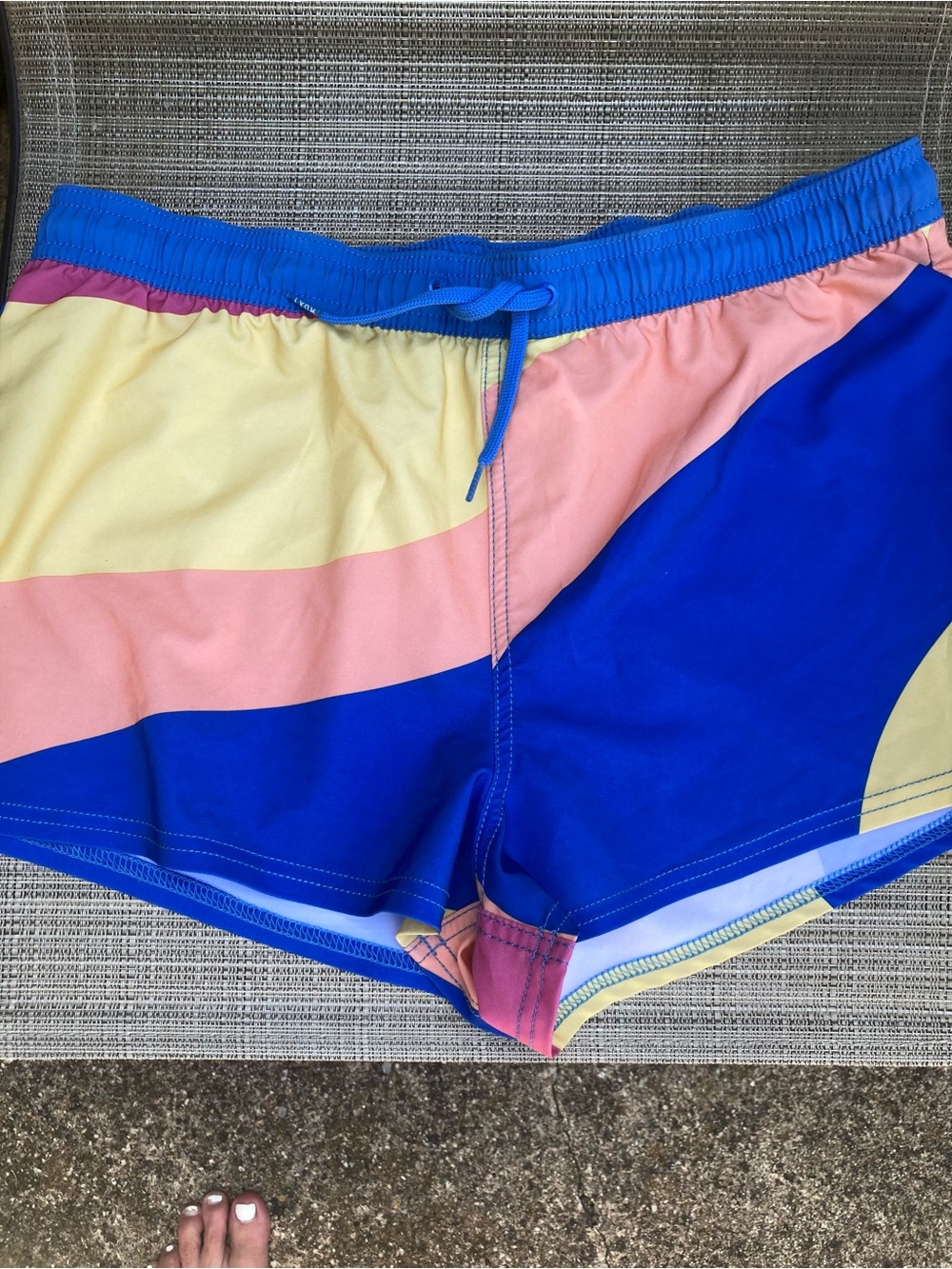 Colorblock Swim Shorts in Royal Blue, Peach & Pale Yellow